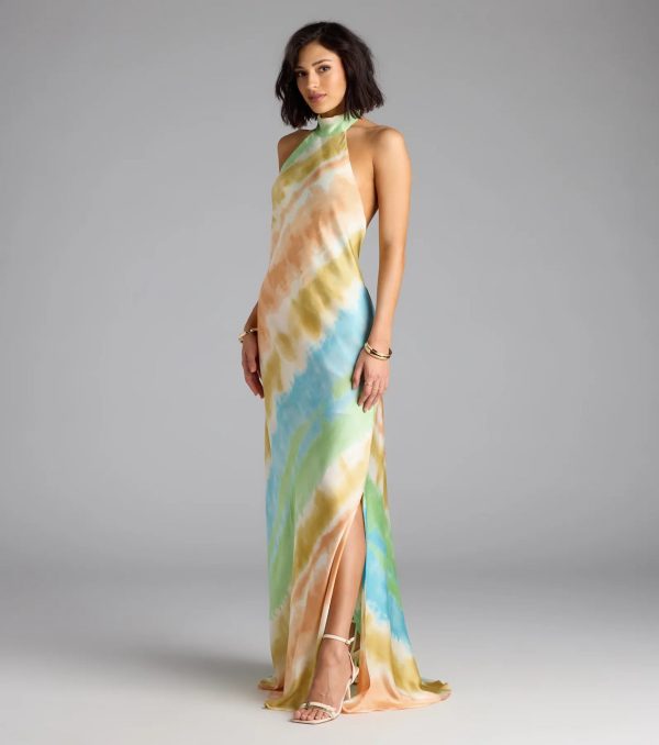 Windsor | True Colors Open Back Abstract Satin Maxi Dress